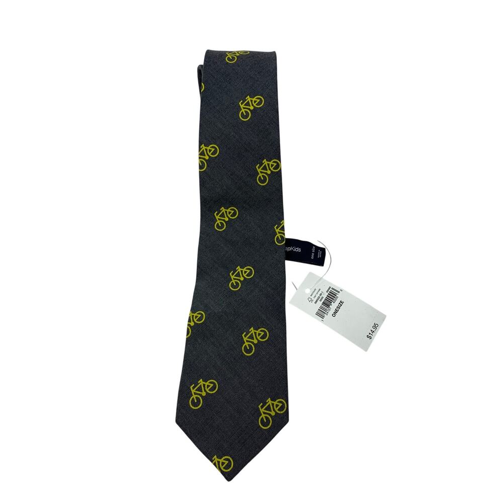 Gap Kids Boys One Size Fits All Tie Dark Gray Yellow Bicycle Novelty Print NEW